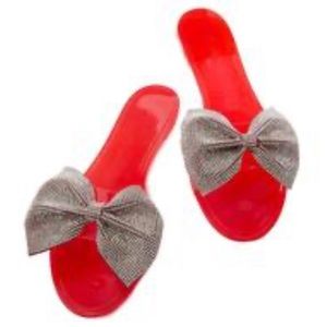 Rhinestone bow red jelly slides sandals